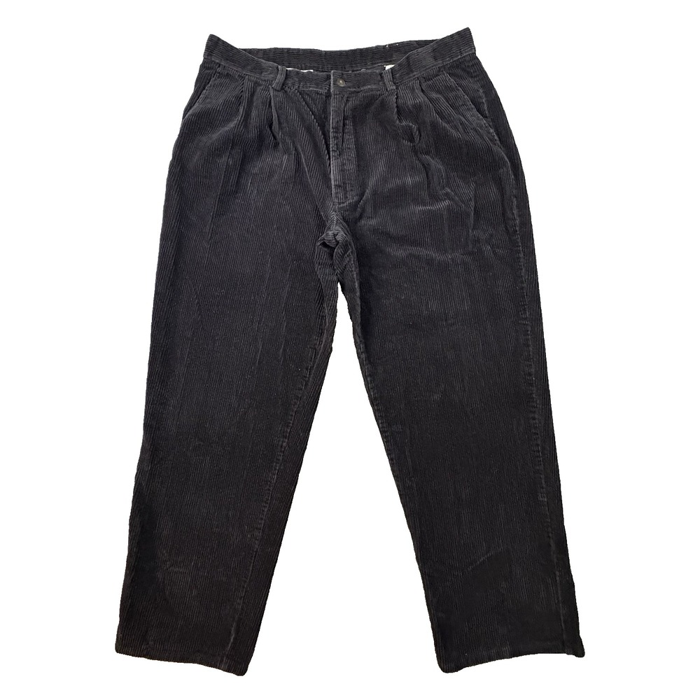 VTG 90s St Johns Bay Men's 39x29 Black Corduroy Pleated Wide Wale Pants